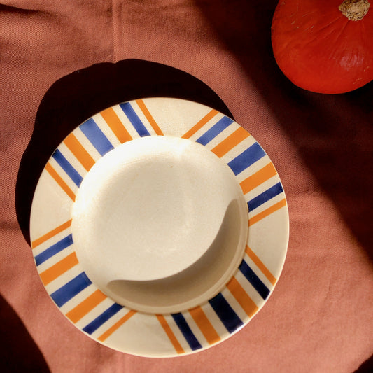 クレイユエモントロー HBCM ベアン ESKUALDUNA バスク柄スーププレート/深皿 B フランスアンティーク食器 バスク柄アンティーク ブロカント 蚤の市