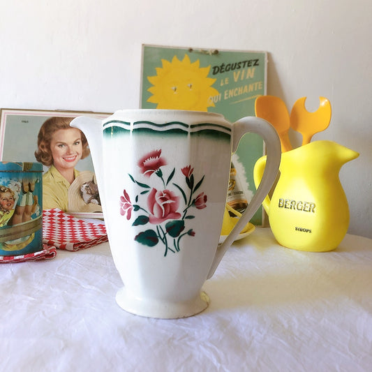 バドンヴィレー 薔薇柄 ピッチャー、水差し コーヒーポット フランスアンティーク食器 蚤の市 ブロカントアンティーク