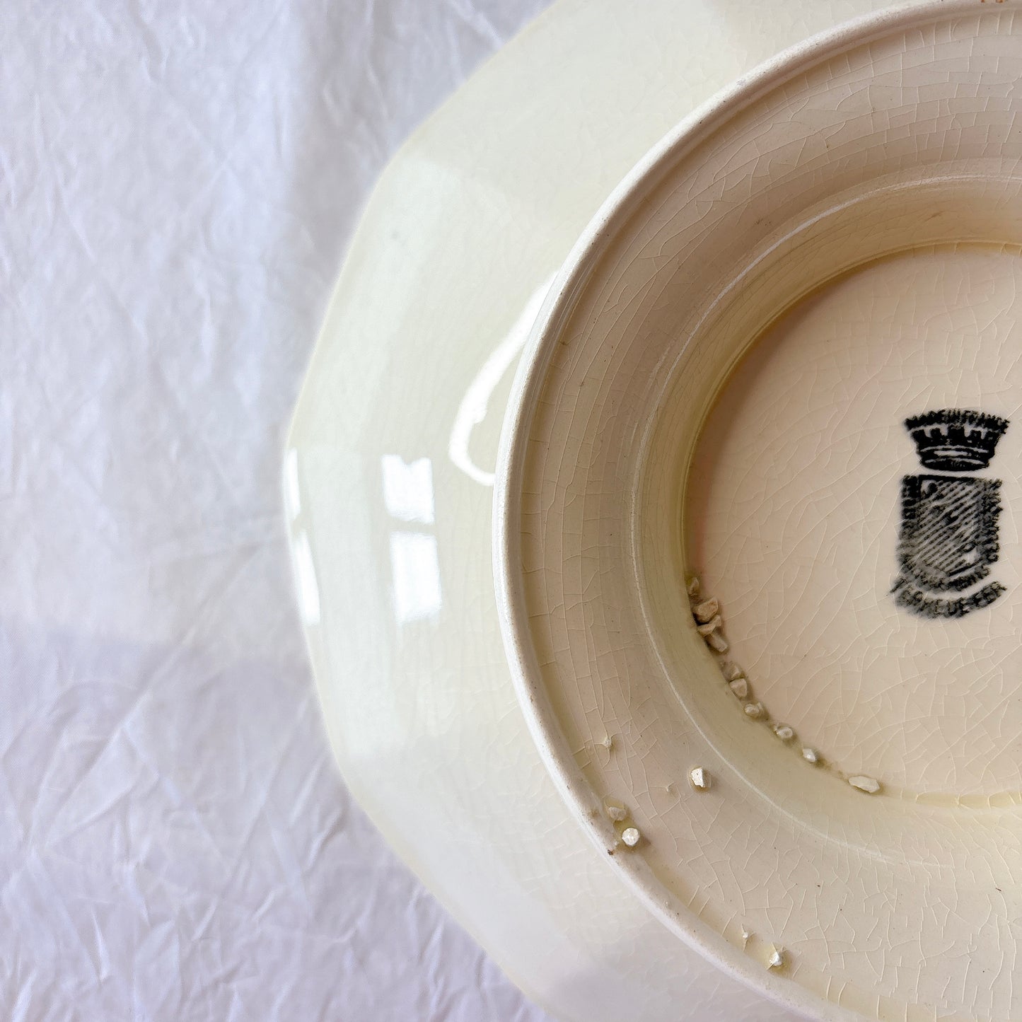 サンタマン １２角形コンポート皿 コンポティエ アイボリー フランスアンティーク食器 ブロカント 蚤の市