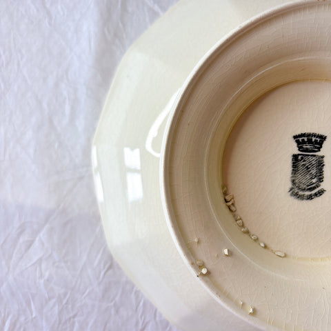 サンタマン １２角形コンポート皿 コンポティエ アイボリー フランスアンティーク食器 ブロカント 蚤の市