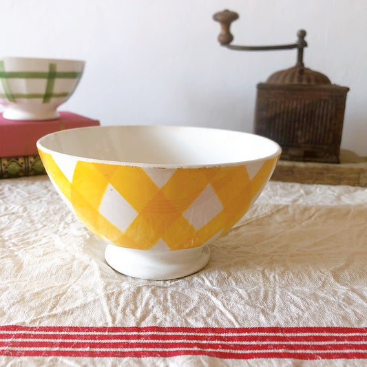 ディゴワンサルグミンヌ Digoin&sarregumines カフェオレボウル 黄色チェック フランスアンティーク/ビンテージ食器 ブロカント 蚤の市