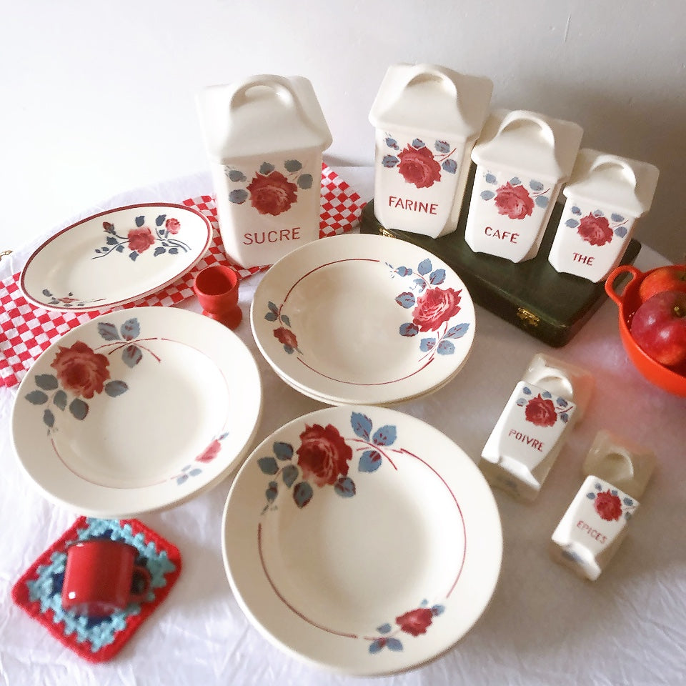 フランスアンティーク　バドンヴィレー　バラ柄スーププレート　深皿　フランスアンティーク食器 ブロカントアンティーク 蚤の市