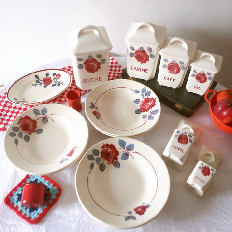 フランスアンティーク　バドンヴィレー　バラ柄スーププレート　深皿　フランスアンティーク食器 ブロカントアンティーク 蚤の市