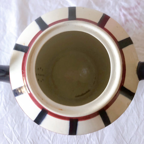 クレイユモントロー HBCM Béarn バスク柄 コーヒー／ティポット「レッド・ブルー」フランスアンティーク食器 ブロカント 蚤の市　アンティーク食器 バスク柄アンティーク