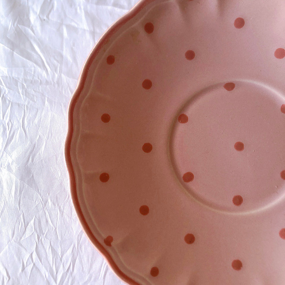 サラン SALINS 花リムカップアンドソーサー　ピンクドット柄　フランスアンティーク食器 フランス蚤の市・ブロカント