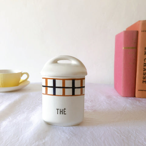 フランスアンティーク サンタマン バスク柄陶器キャニスター 「イエロー・ブルー」 フランスアンティーク食器　ブロカント　蚤の市