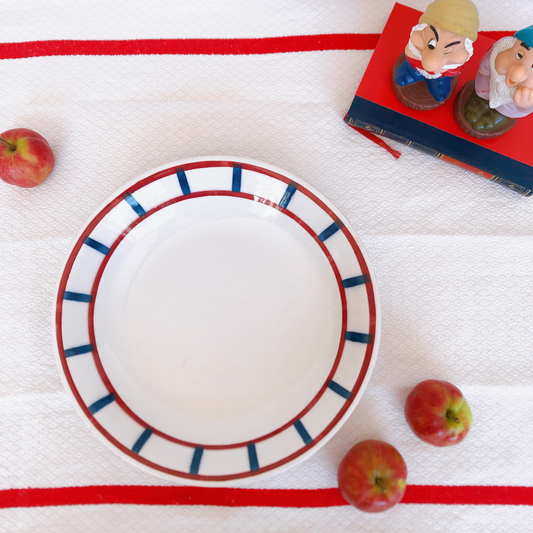 バドンヴィレー バスク柄 大深皿ラウンドプレート28「ルージュ・ブルー」フランスアンティーク・食器・皿・プレート ブロカント