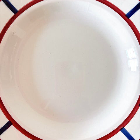 HBCM Béarn バスク柄 スーププレート レッドxダークブルー｜フランスアンティーク食器
