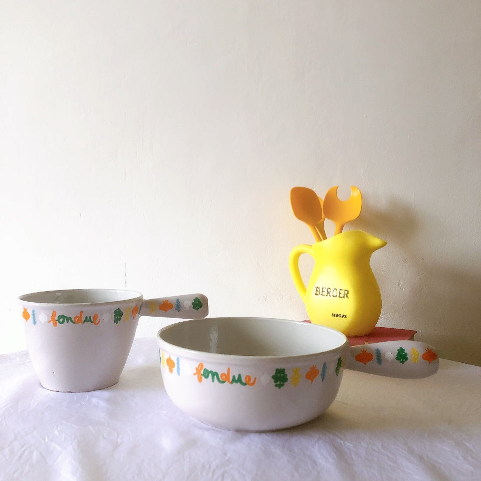 フランス　ルクルーゼ ヴィンテージ ホーロー鍋　フォンデュ鍋大型　フランスアンティーク　ブロカント　蚤の市　