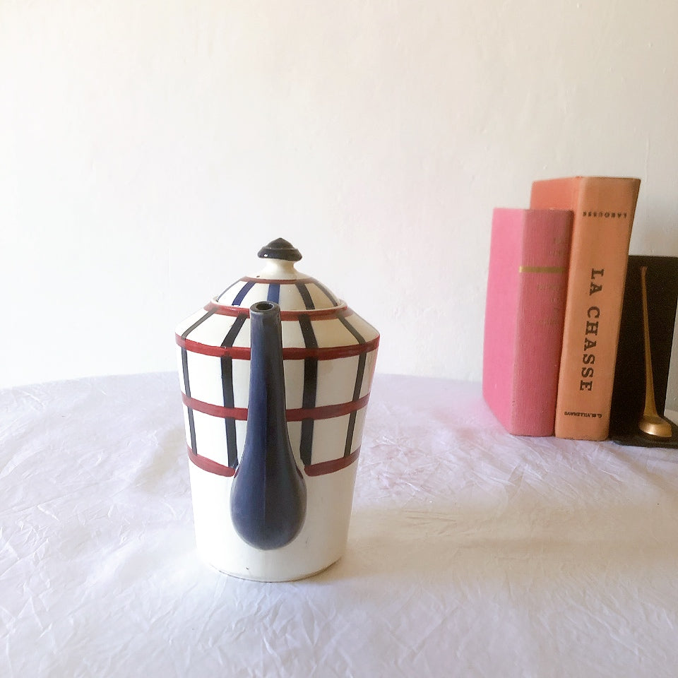 クレイユモントロー HBCM Béarn バスク柄 コーヒー／ティポット「レッド・ブルー」フランスアンティーク食器 ブロカント 蚤の市　アンティーク食器 バスク柄アンティーク