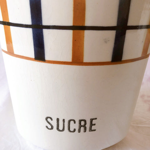 フランスアンティーク サンタマン バスク柄陶器キャニスター 「イエロー・ブルー」 フランスアンティーク食器　ブロカント　蚤の市