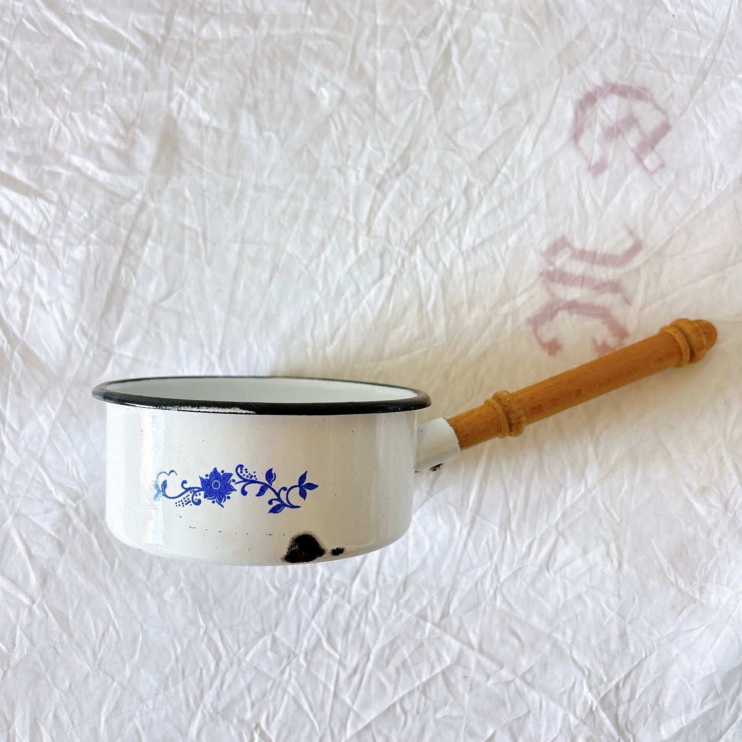 フランスアンティーク ホーロー製ミニチュア食器セット（ディネット） 青花柄 小鍋・カップ＆ソーサー・パッソワール