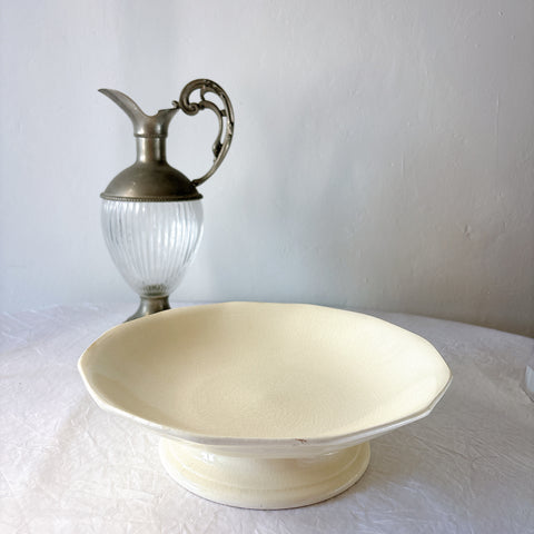 サンタマン １２角形コンポート皿 コンポティエ アイボリー フランスアンティーク食器 ブロカント 蚤の市