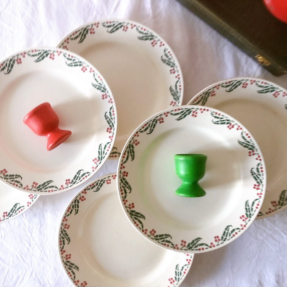 ご予約　フランスアンティーク クレイユモントロー HOUX　柊　ディナープレート　平皿 3枚セット　フランスアンティーク食器　ブロカント　蚤の市