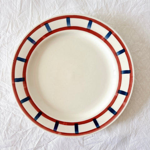 バドンヴィレー デザートプレート/平皿 19.8㎝ バスク柄『レッド・ブルー』 フランスアンティーク食器 フランス蚤の市 ブロカント

