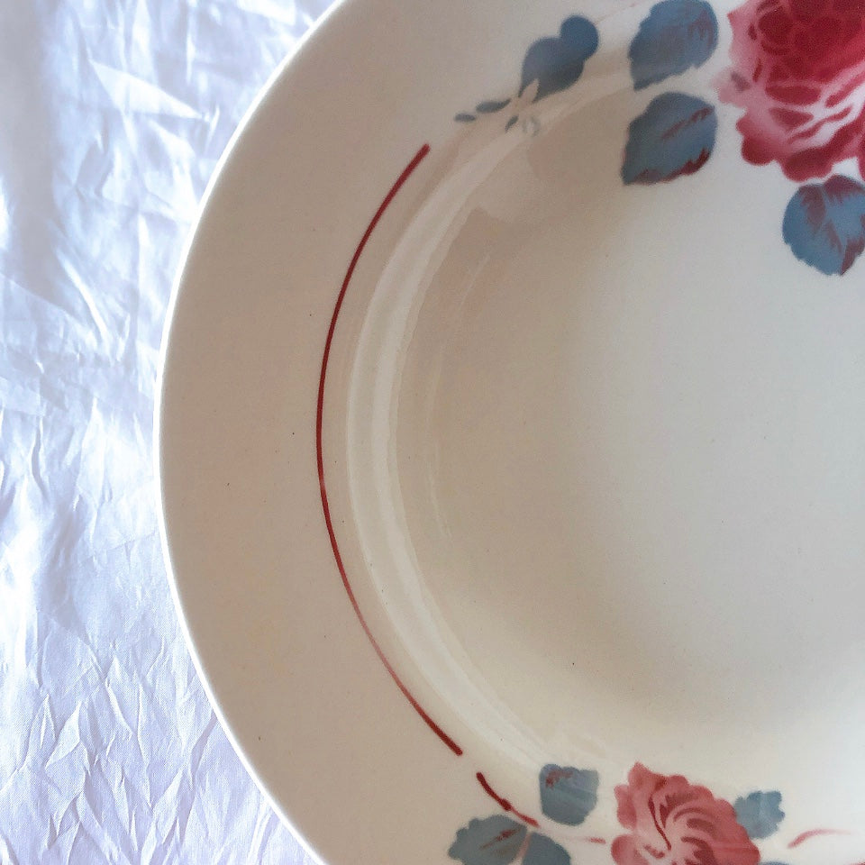 フランスアンティーク　バドンヴィレー　バラ柄スーププレート　深皿　フランスアンティーク食器 ブロカントアンティーク 蚤の市