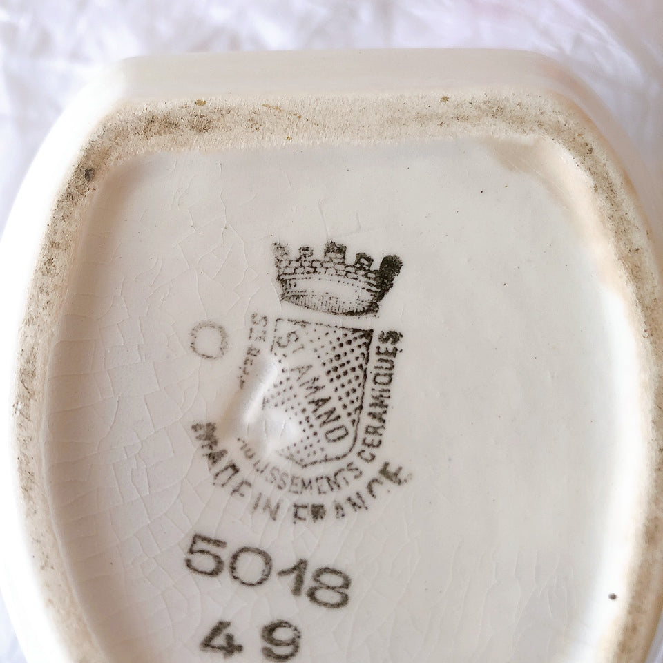 フランスアンティーク サンタマン バスク柄陶器キャニスター 「イエロー・ブルー」 フランスアンティーク食器　ブロカント　蚤の市