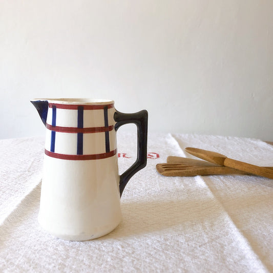 クレイユエモントロー HBCM べアン バスク柄 ピシェ 400ML「ルージュ・マリン」フランスアンティーク食器 ブロカント