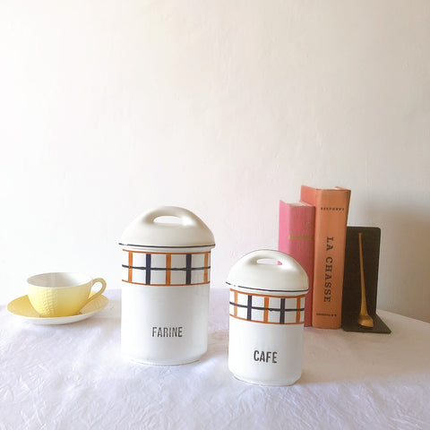 フランスアンティーク サンタマン バスク柄陶器キャニスター 「イエロー・ブルー」 フランスアンティーク食器　ブロカント　蚤の市