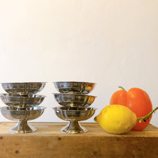 フランスアンティーク 花リムアイスクリームカップ イノックス 6個セット フランスアンティーク食器 ブロカントアンティークス 蚤の市