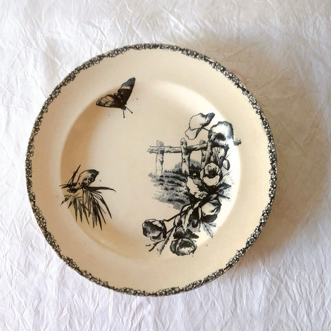 フランスアンティーク  GRAND DEPOT E.Bourgeois グランデポ エミールブルジョワ　蝶鳥柄　ディナープレート 平皿 フランスアンティーク食器 ブロカント 蚤の市