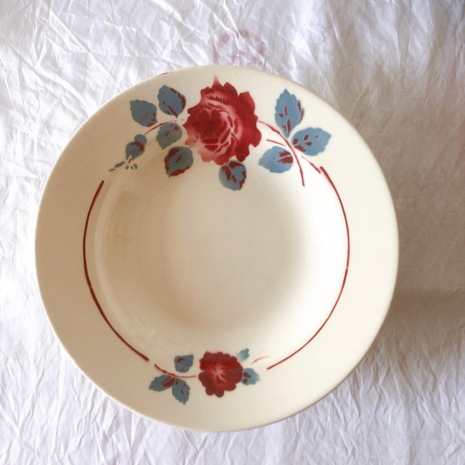フランスアンティーク　バドンヴィレー　バラ柄スーププレート　深皿　フランスアンティーク食器 ブロカントアンティーク 蚤の市