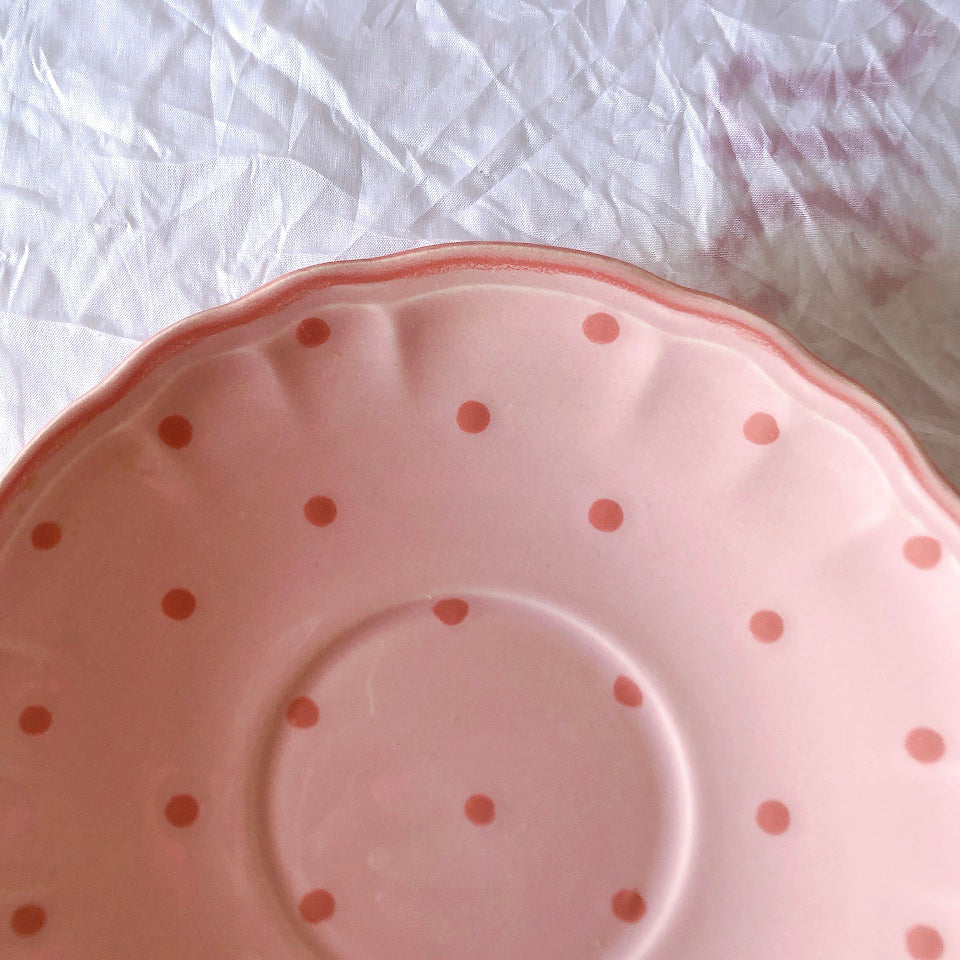 サラン SALINS 花リムカップアンドソーサー　ピンクドット柄　フランスアンティーク食器 フランス蚤の市・ブロカント