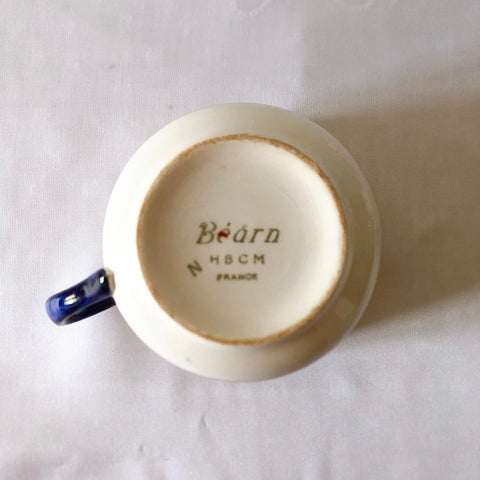 クレイユモントロー HBCM Béarn バスク柄カップ＆ソーサー「レッドーｘブルー」  フランスアンティーク食器 ブロカント バスク柄アンティーク