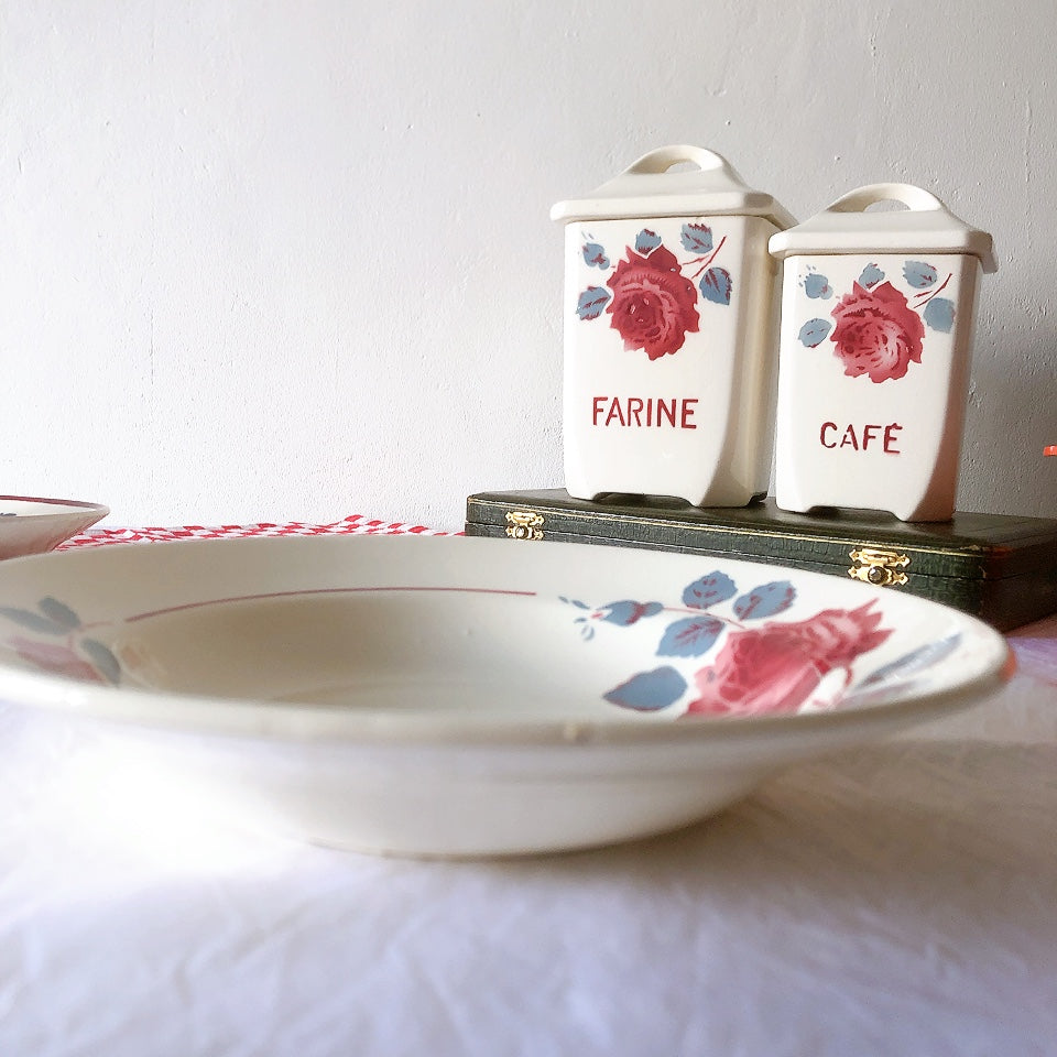 フランスアンティーク　バドンヴィレー　バラ柄スーププレート　深皿　フランスアンティーク食器 ブロカントアンティーク 蚤の市