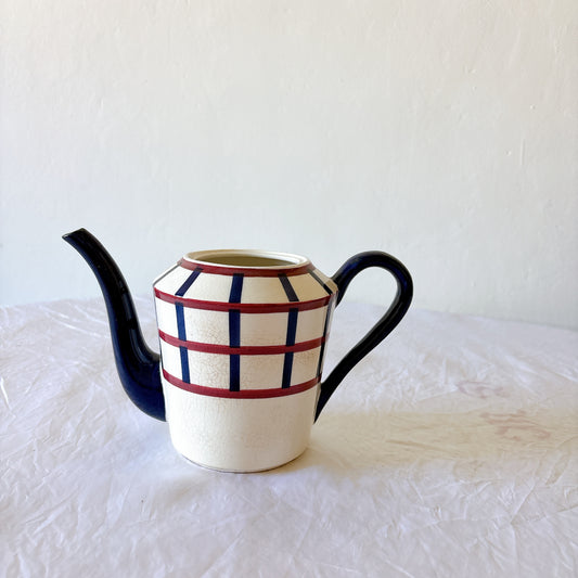クレイユモントロー HBCM Béarn バスク柄 コーヒーポット 赤×青 正面 フランスアンティーク