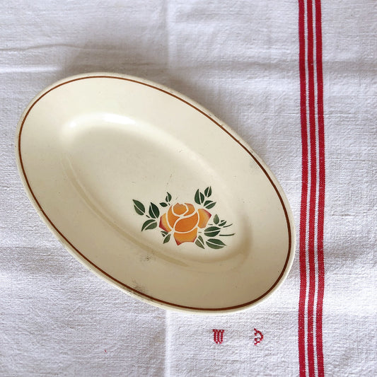 クレイユモントロー HBCM バラ柄ラヴィエ B オーバル皿 フランスアンティーク食器 ブロカント 蚤の市