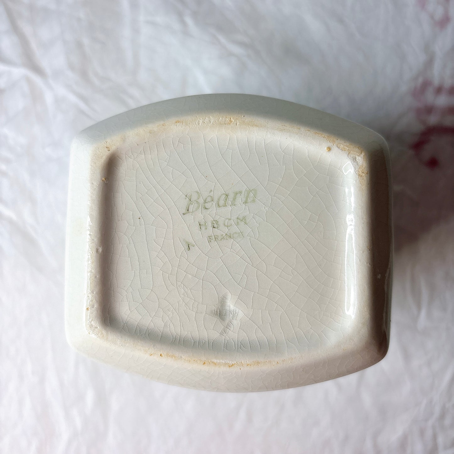 クレイユエモントロー  HBCM Béarn バスク柄 陶器キャニスター 「赤x青 」フランスアンティーク　ブロカント　蚤の市