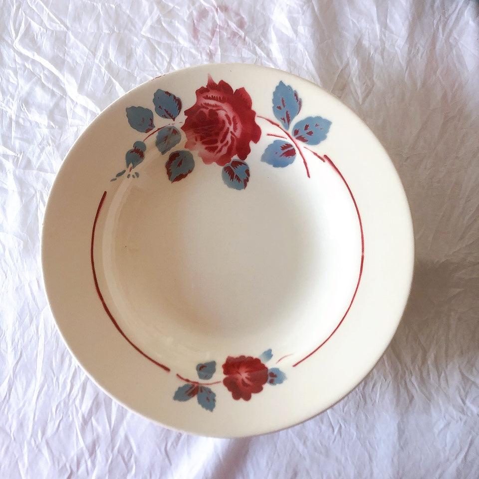 フランスアンティーク　バドンヴィレー　バラ柄スーププレート　深皿　フランスアンティーク食器 ブロカントアンティーク 蚤の市