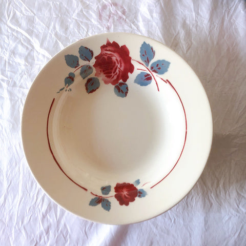 フランスアンティーク　バドンヴィレー　バラ柄スーププレート　深皿　フランスアンティーク食器 ブロカントアンティーク 蚤の市