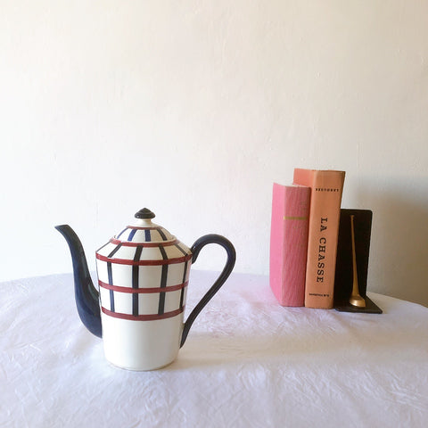 クレイユモントロー HBCM Béarn バスク柄 コーヒー／ティポット「レッド・ブルー」フランスアンティーク食器 ブロカント 蚤の市　アンティーク食器 バスク柄アンティーク