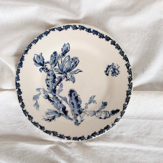 フランスアンティークプレート GIEN ジアン CACTUS サボテン デザートプレート A ジアンブルー アンティーク食器・皿 ブロカント 蚤の市