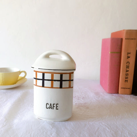 フランスアンティーク サンタマン バスク柄陶器キャニスター 「イエロー・ブルー」 フランスアンティーク食器　ブロカント　蚤の市