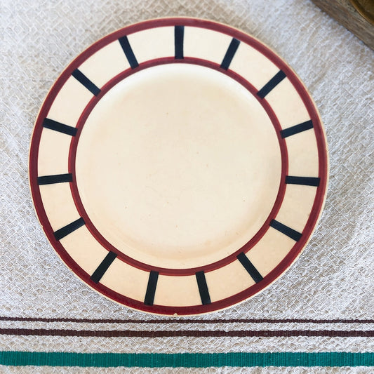 HBCM Béarn ベアン バスク柄 デザートプレート 20.5cm 赤×ダークブルー クレイユモントロー フランスアンティーク