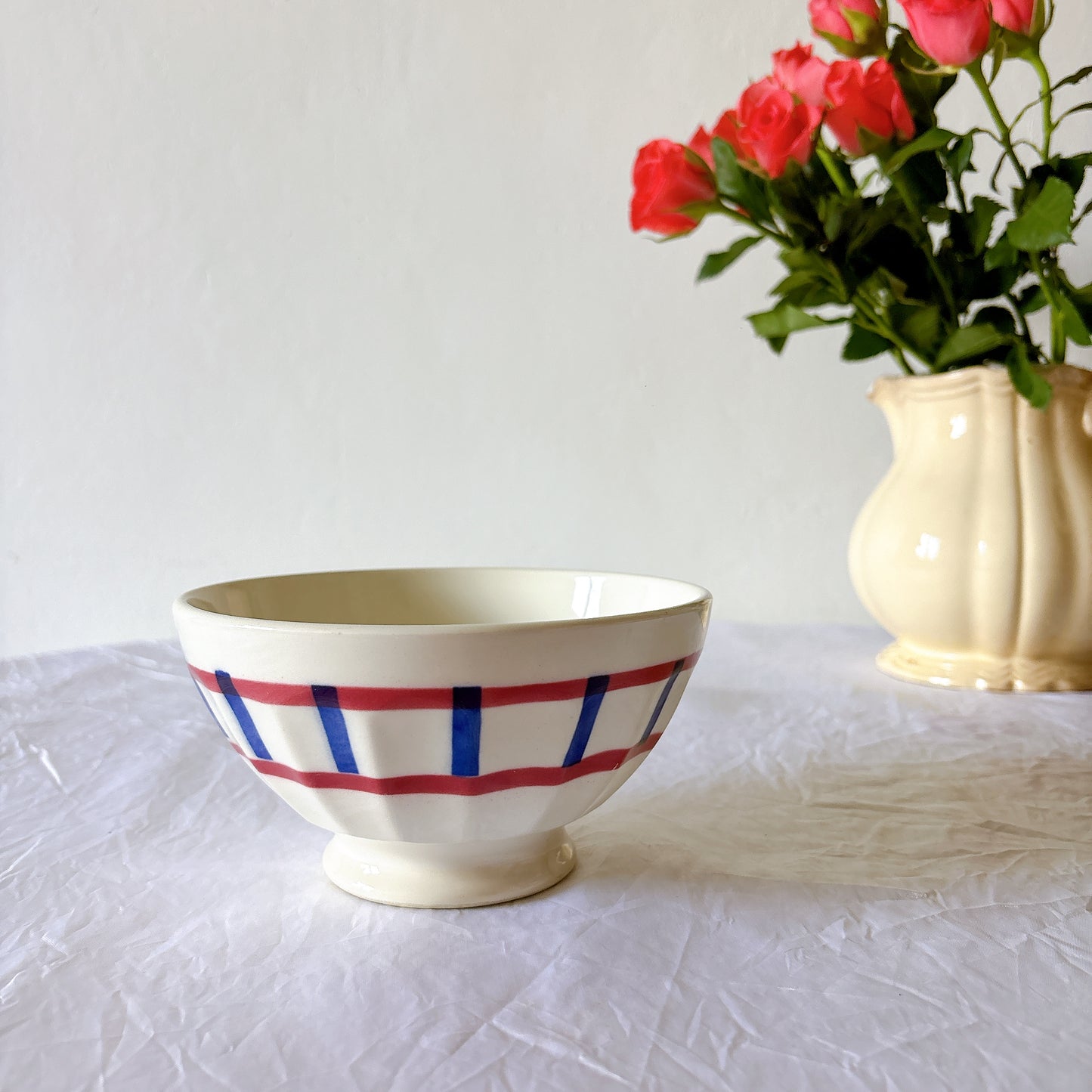 バスク柄 カフェオレボウル「赤×青」 フランスアンティーク食器 ブロカント