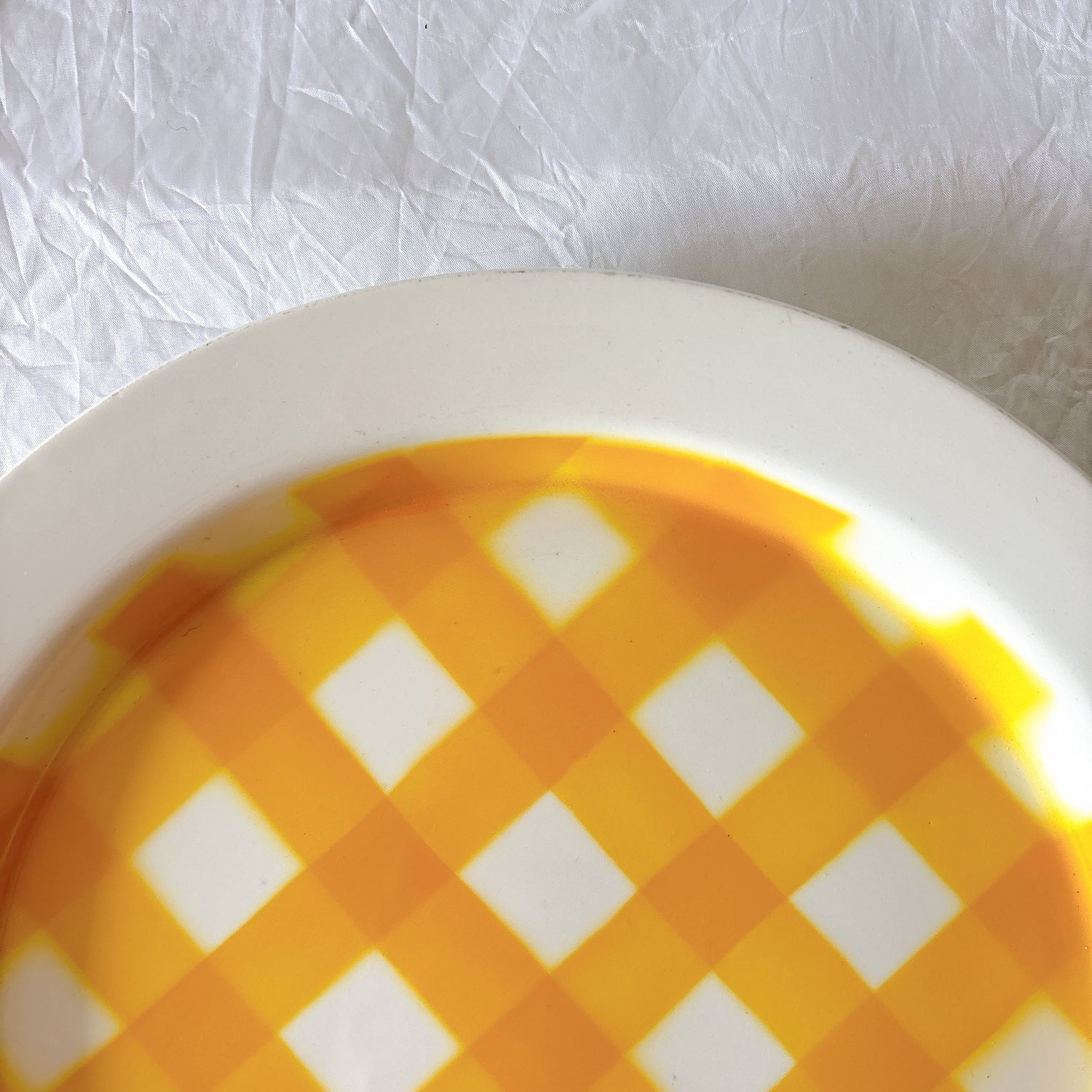 サルグミンヌ 黄色格子柄大皿 フランスアンティーク食器 Sarreguemines
