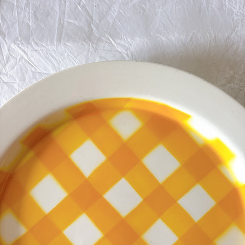 サルグミンヌ 黄色格子柄大皿 フランスアンティーク食器 Sarreguemines
