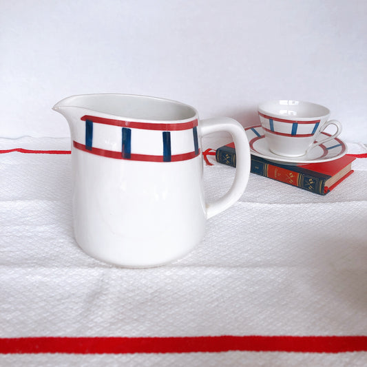 バドンヴィレー バスク柄 ピシェ ピッチャー大「ルージュ・ブルー」フランスアンティーク・食器・皿・プレート ブロカント