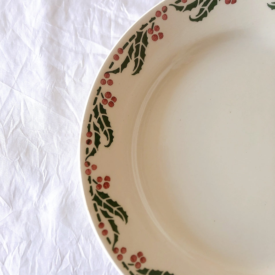 ご予約　フランスアンティーク クレイユモントロー HOUX　柊　ディナープレート　平皿 3枚セット　フランスアンティーク食器　ブロカント　蚤の市