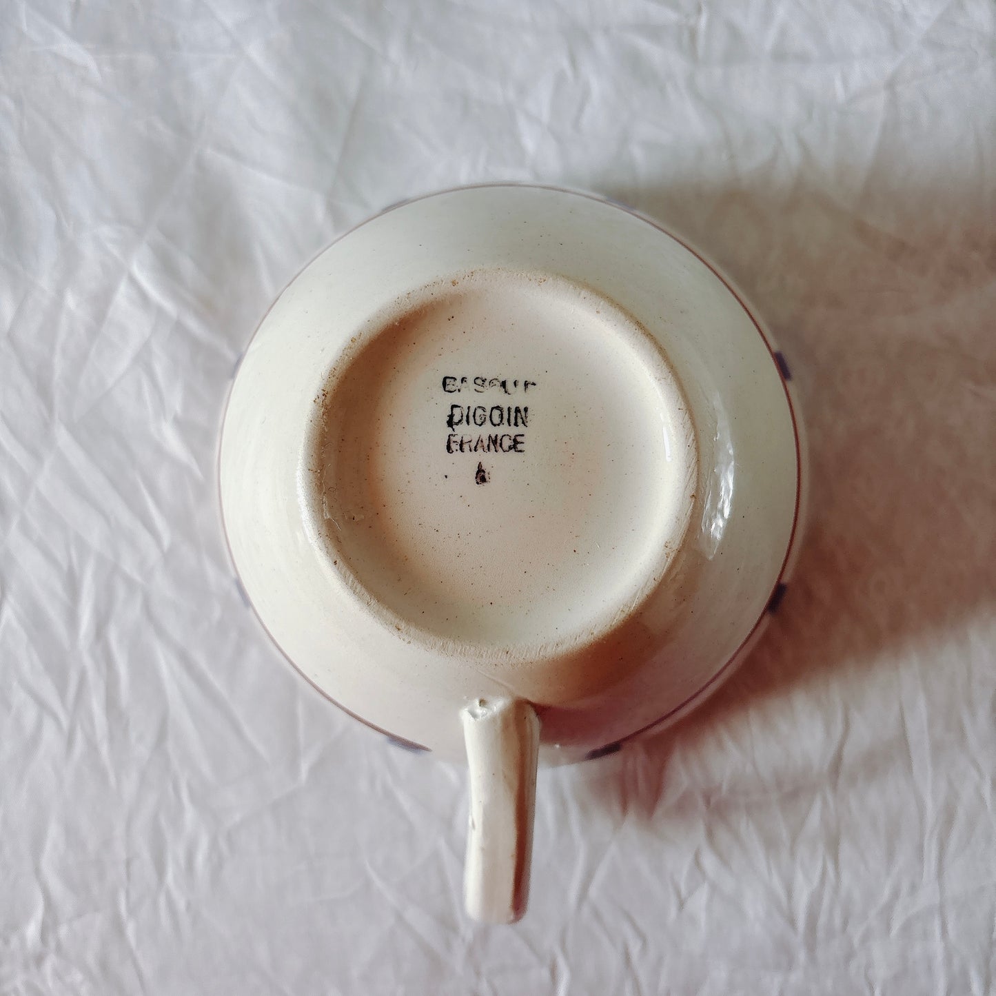 ディゴワンサルグミンヌ バスク柄 コーヒーカップ 200ml『ルージュ・マリン』 フランスアンティーク食器 蚤の市　ブロカント　バスク柄食器