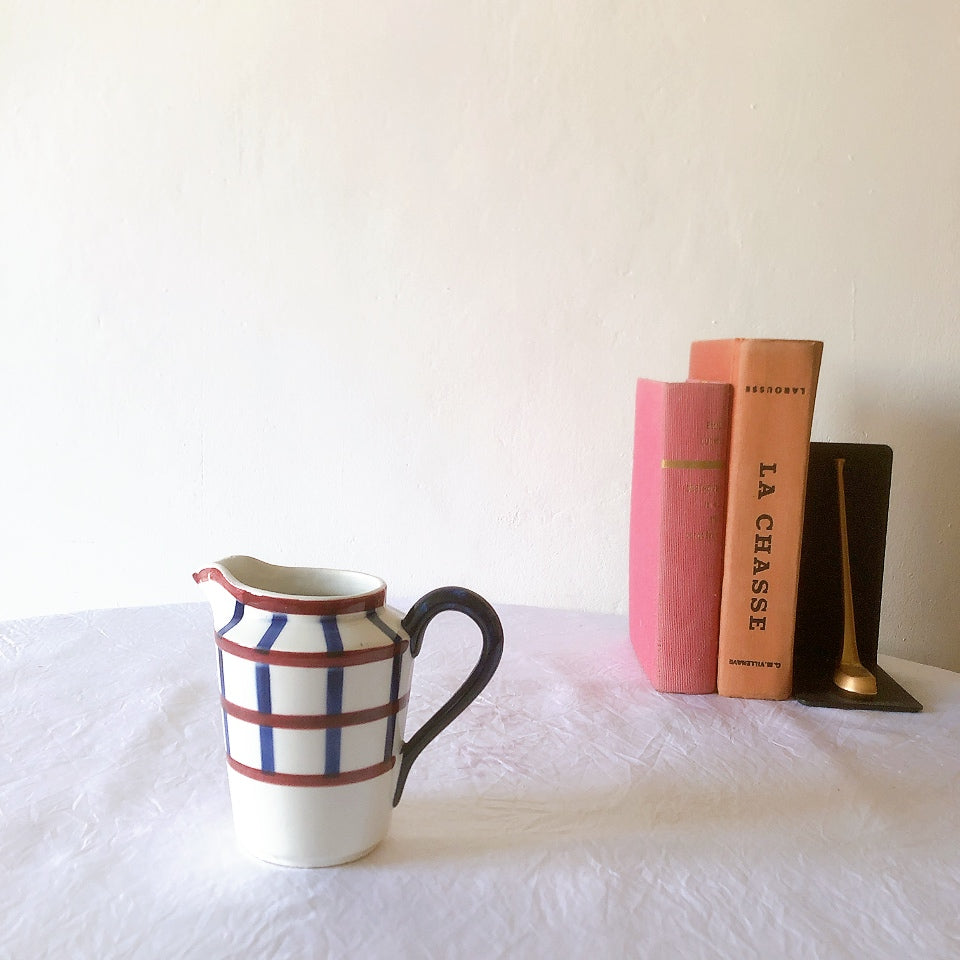 クレイユモントロー HBCM Béarn バスク柄 ミルクポット「レッド・ブルー」フランスアンティーク食器 ブロカントアンティークス　バスク柄食器