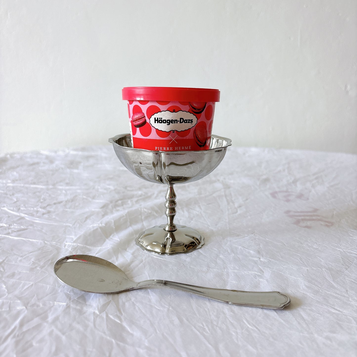 ヴィンテージ花リムアイスクリームカップ　イノックス　６個セット　フランスアンティーク食器　ブロカント　蚤の市