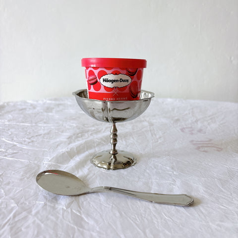 ヴィンテージ花リムアイスクリームカップ　イノックス　６個セット　フランスアンティーク食器　ブロカント　蚤の市