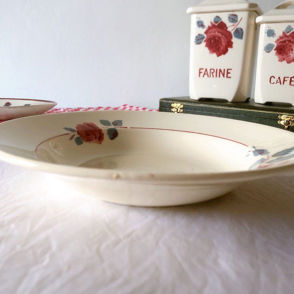 フランスアンティーク　バドンヴィレー　バラ柄スーププレート　深皿　フランスアンティーク食器 ブロカントアンティーク 蚤の市