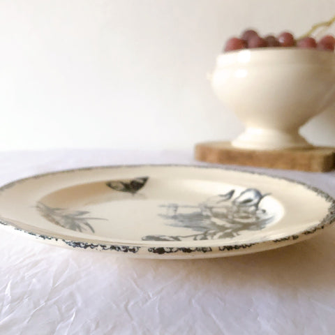 フランスアンティーク  GRAND DEPOT E.Bourgeois グランデポ エミールブルジョワ　蝶鳥柄　ディナープレート 平皿 フランスアンティーク食器 ブロカント 蚤の市