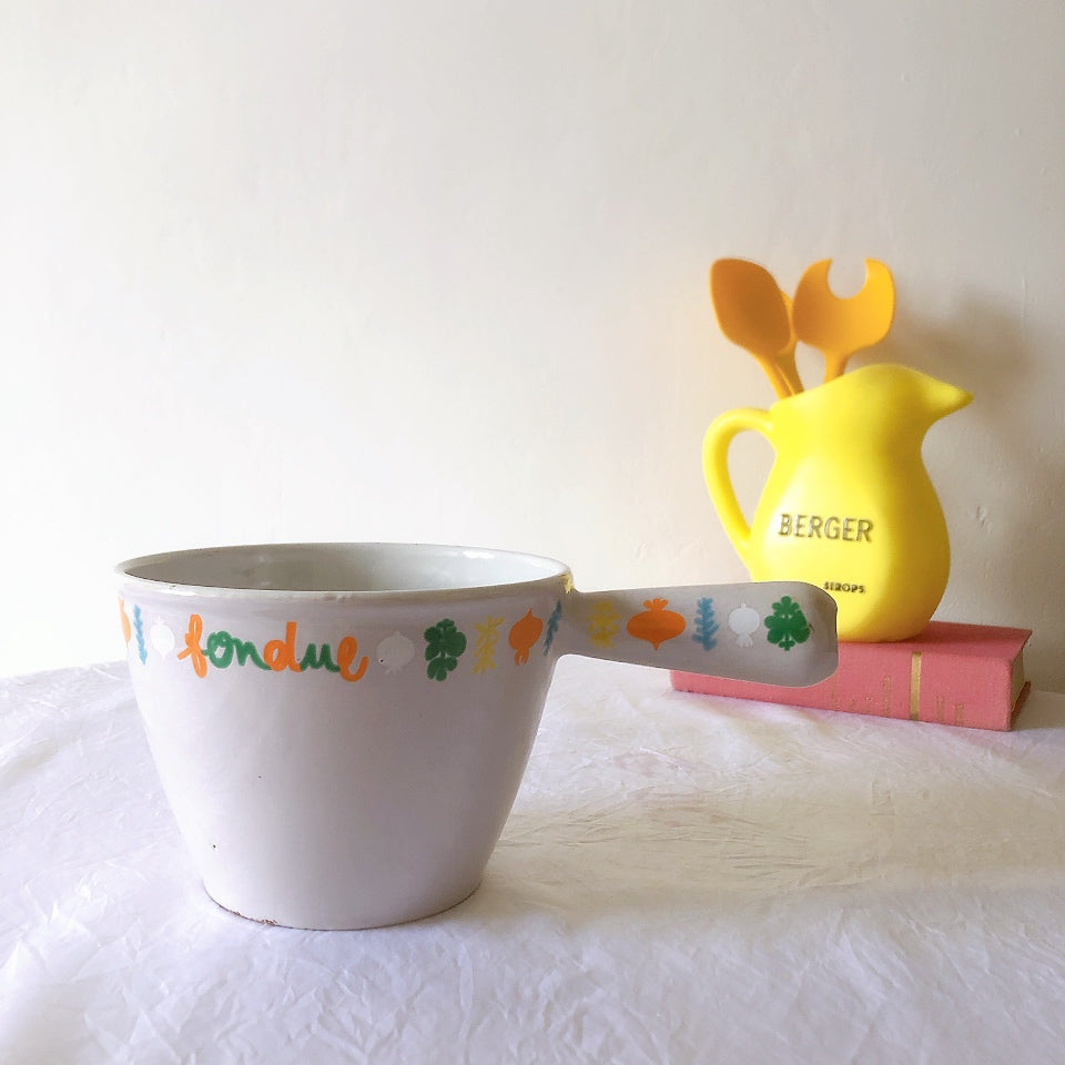 フランス　ルクルーゼ ヴィンテージ フォンデュ鍋 片手鍋蓋つき フランスアンティーク　ブロカント　蚤の市